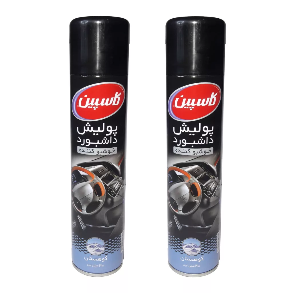 اسپری پولیش داشبورد خودرو کاسپین مدل Mountain حجم 300 میلی‌ لیتر  بسته 2 عددی