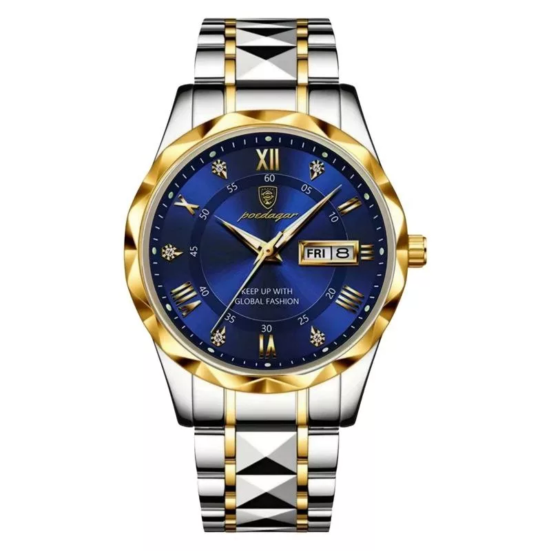 ساعت مچی عقربه‌ای کوارتز مردانه پوداگار مدل الماسی قفل پروانه‌ای ضد آب کد 006
