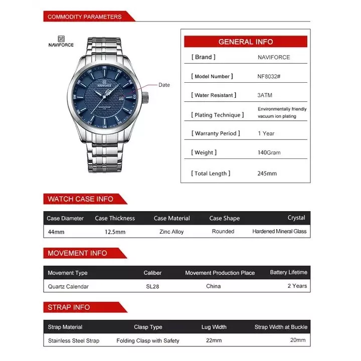 ساعت مچی عقربه‌ای مردانه نیوی فورس مدل NF8032SBE