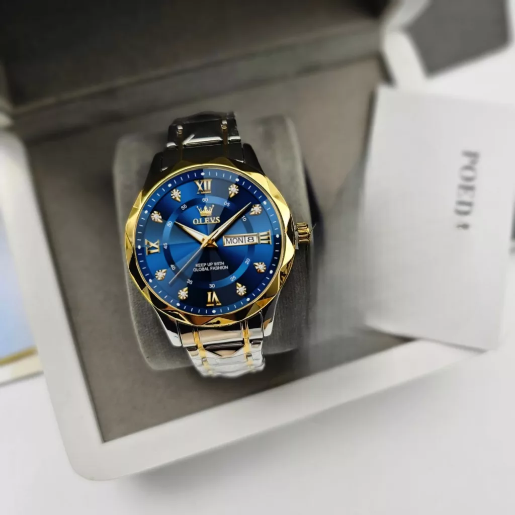 ساعت مچی عقربه‌ای کوارتز مردانه اُ لِوز مدل لوکس کلاسیک دی دیت بند طرح تراش الماسی قفل مخفی کد ۲