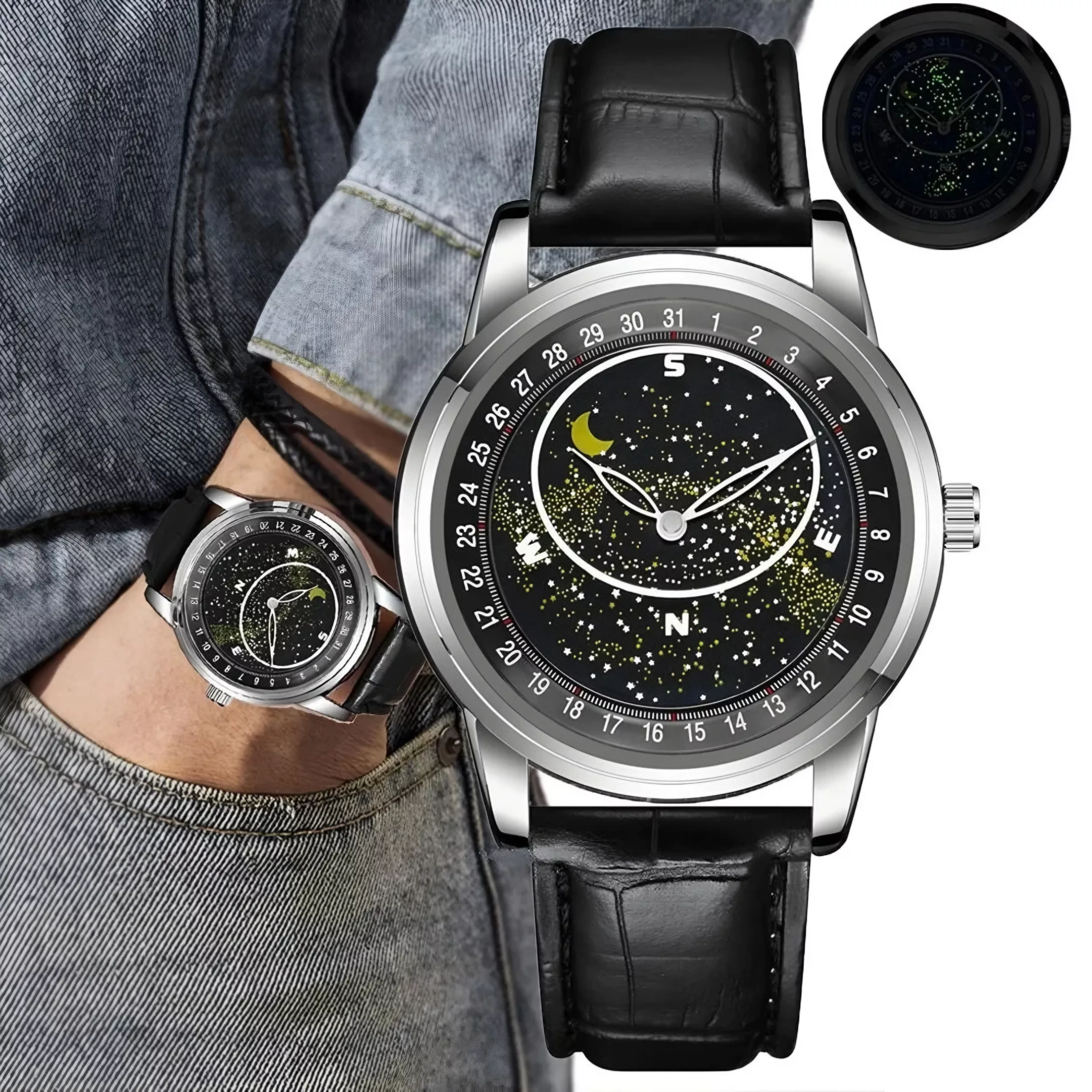 ساعت مچی عقربه‌ای مردانه مدل صفحه کهکشانی چرخان کد 2