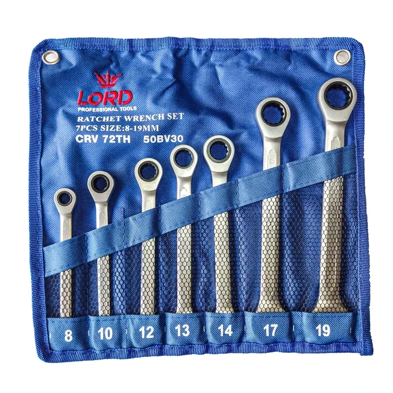 آچار یکسر تخت و یکسر رینگی جغجغه ای لرد مدل AJ-LRD-RAD-7PCS-8.19 مجموعه 7 عددی