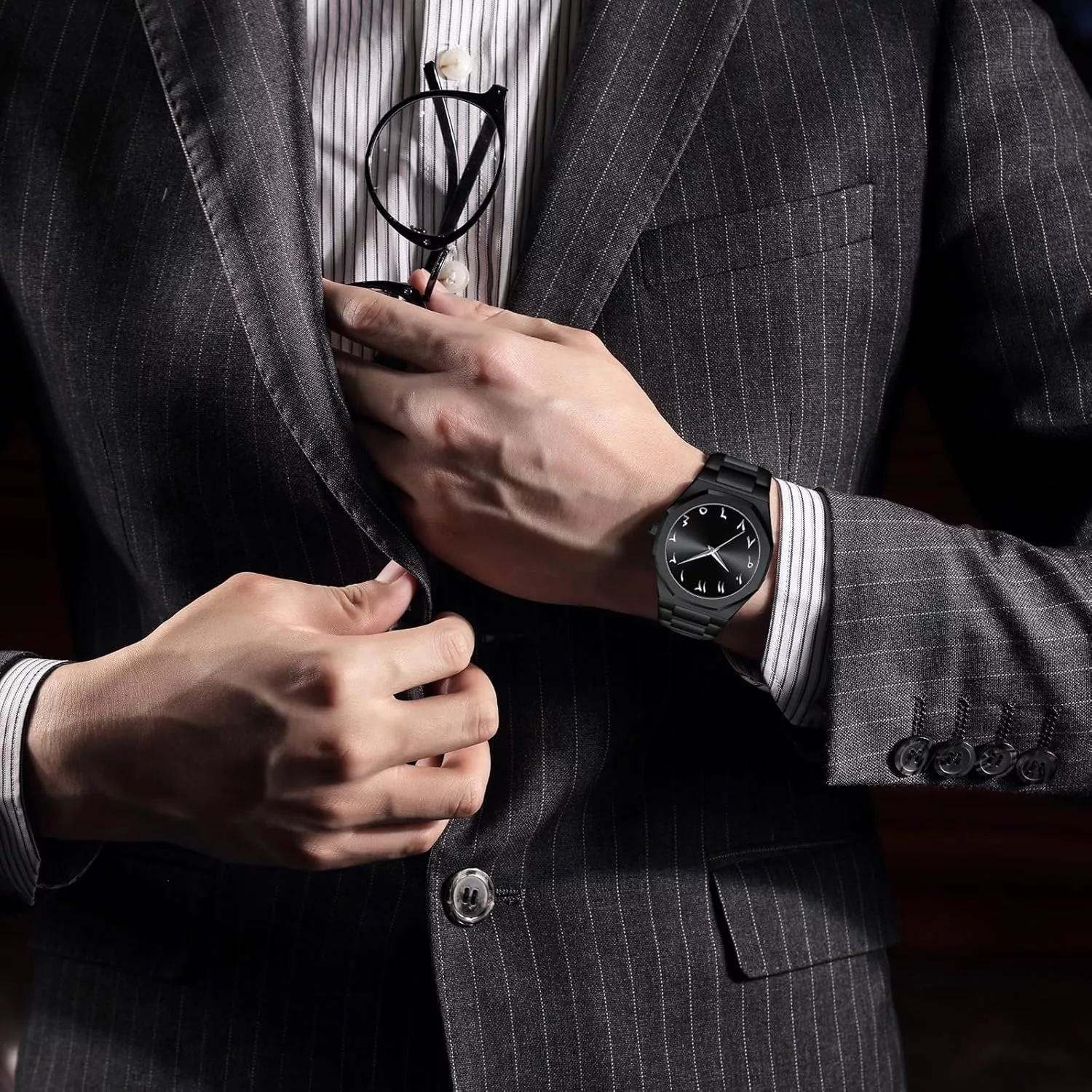 ساعت مچی عقربه‌ای کوارتز مردانه مدل دارک واچ بند سبک قفل مخفی کد ۱۱