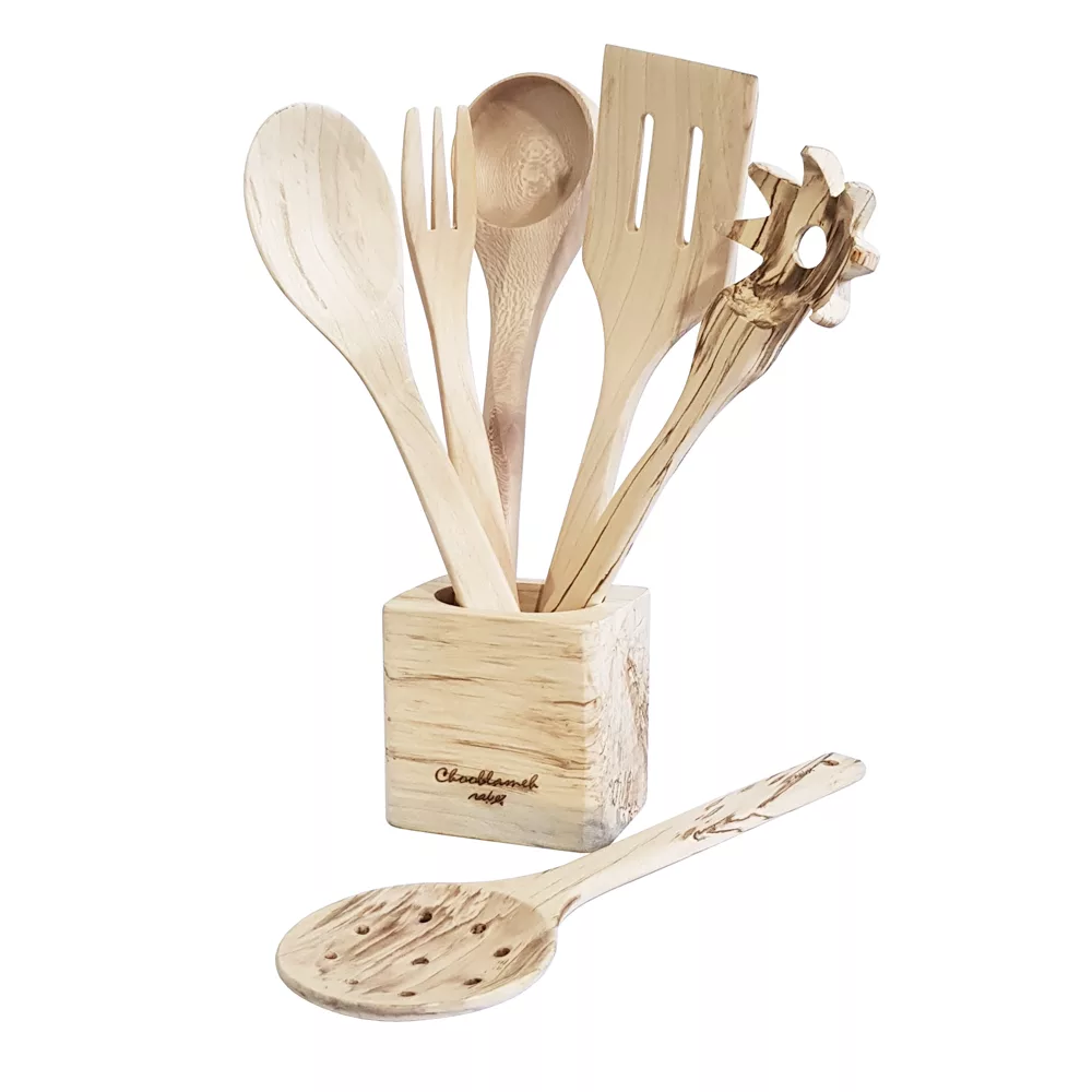 سرویس کفگیر و ملاقه 7 پارچه چوبلمه مدل سپیدافرا