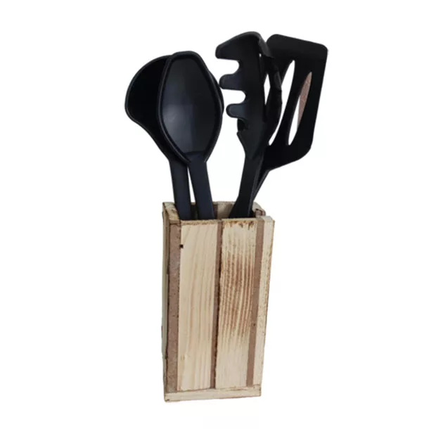 ست کفگیر و ملاقه 5 پارچه دسینی مدل پایه چوبی