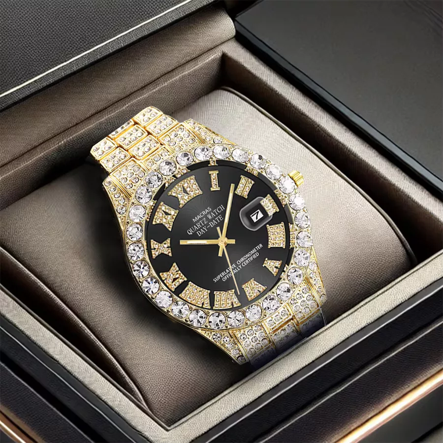 ساعت مچی عقربه‌ای مردانه کوارتز مدل فول نگین کد UNAN-TA1