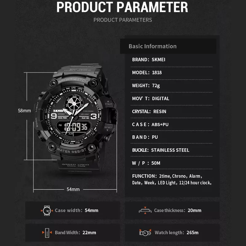 ساعت مچی عقربه‌ای مردانه کوارتز کورنوگراف اسکمی مدل 1818 BK