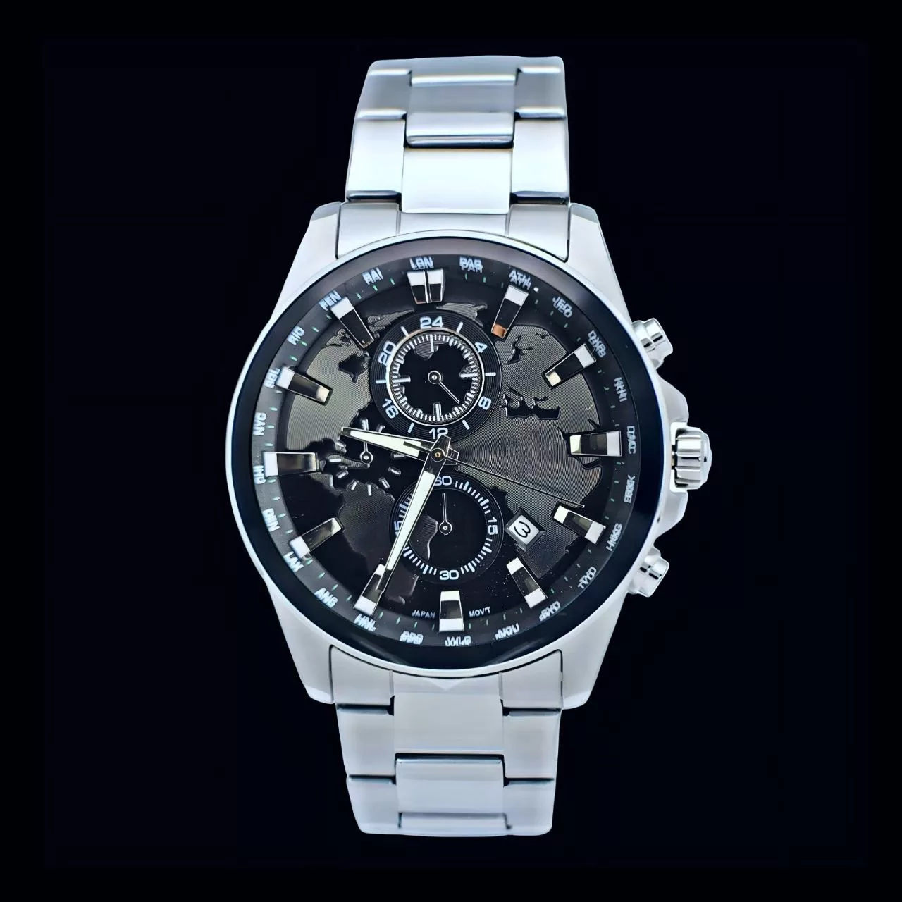 ساعت مچی عقربه‌ای کوارتز مردانه مدل سه موتور فعال کورنوگراف جهان نما کد 102