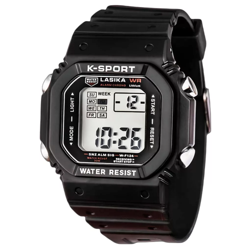 ساعت مچی دیجیتال لاسیکا مدل کوارتز تک زمانه بند پیو کرنومتر دار کد ۱