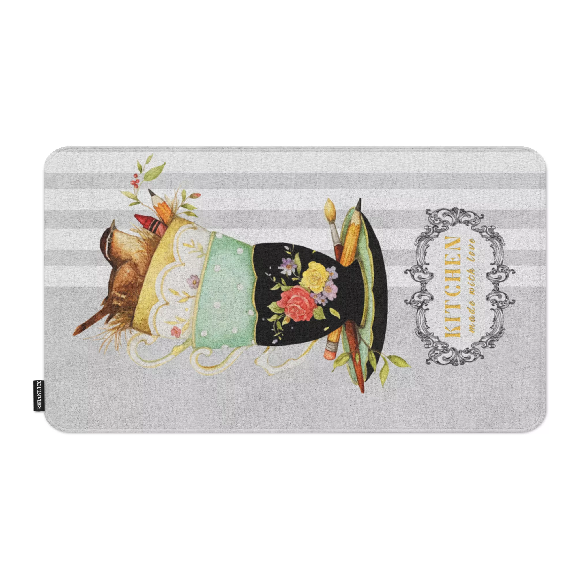 پادری ریحانلوکس مدل مستطیل طرح فنجان آشپزخانه کد PADARI-A13 سایز 70x50 سانتی‌متر مناسب برای فضای داخلی