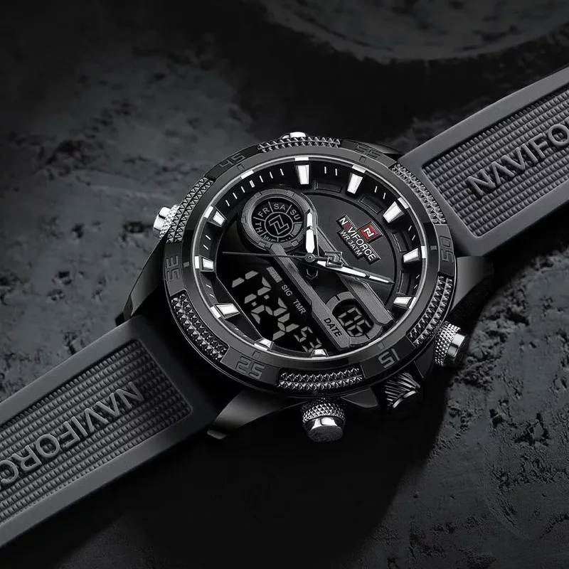 ساعت مچی عقربه‌ای مردانه نیوی فورس مدل دوزمانه کد NF 9223 BLK