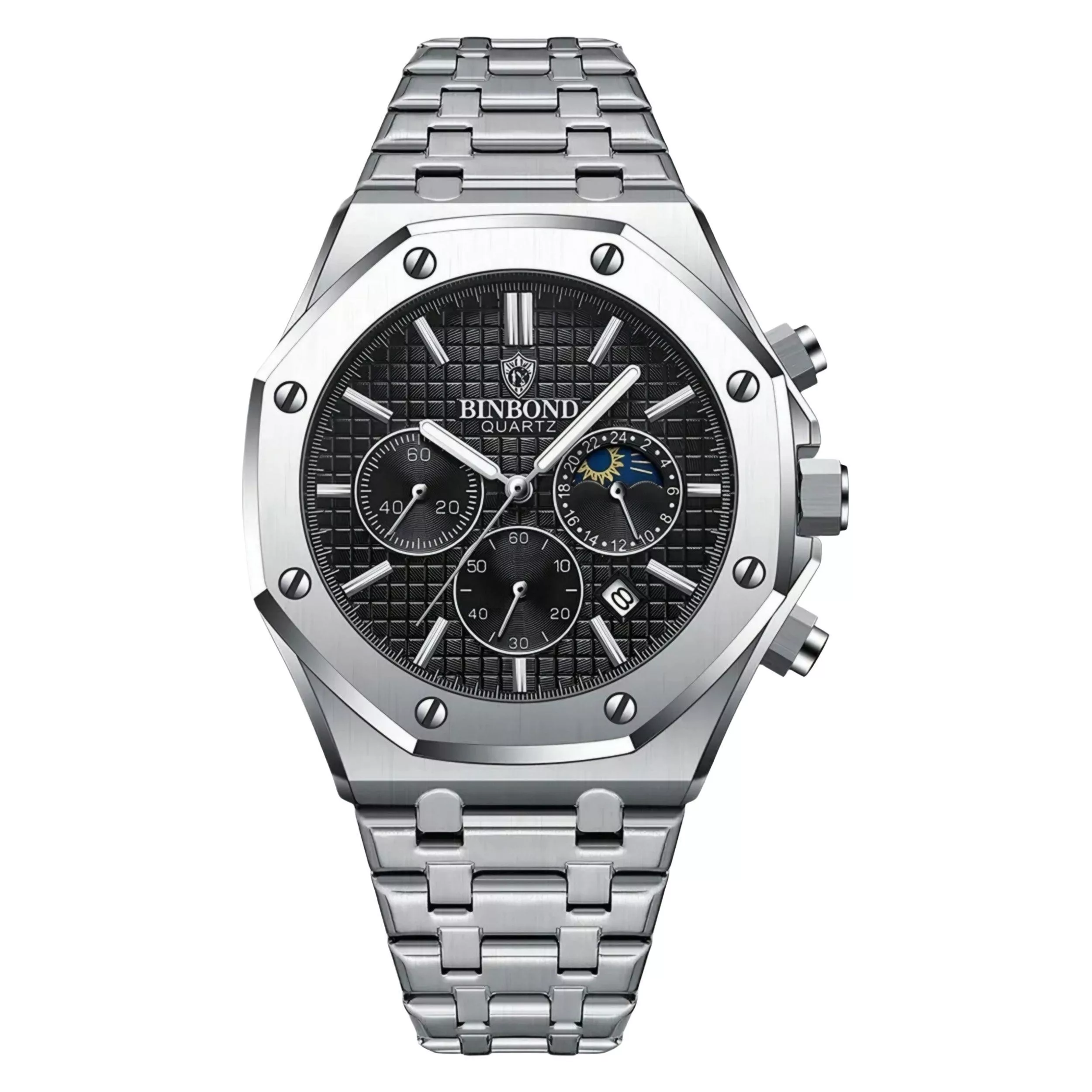 ساعت مچی عقربه‌ای کوارتز مردانه بین باند مدل کلاسیک سه موتور فعال کرنوگراف بند استیل کد 1