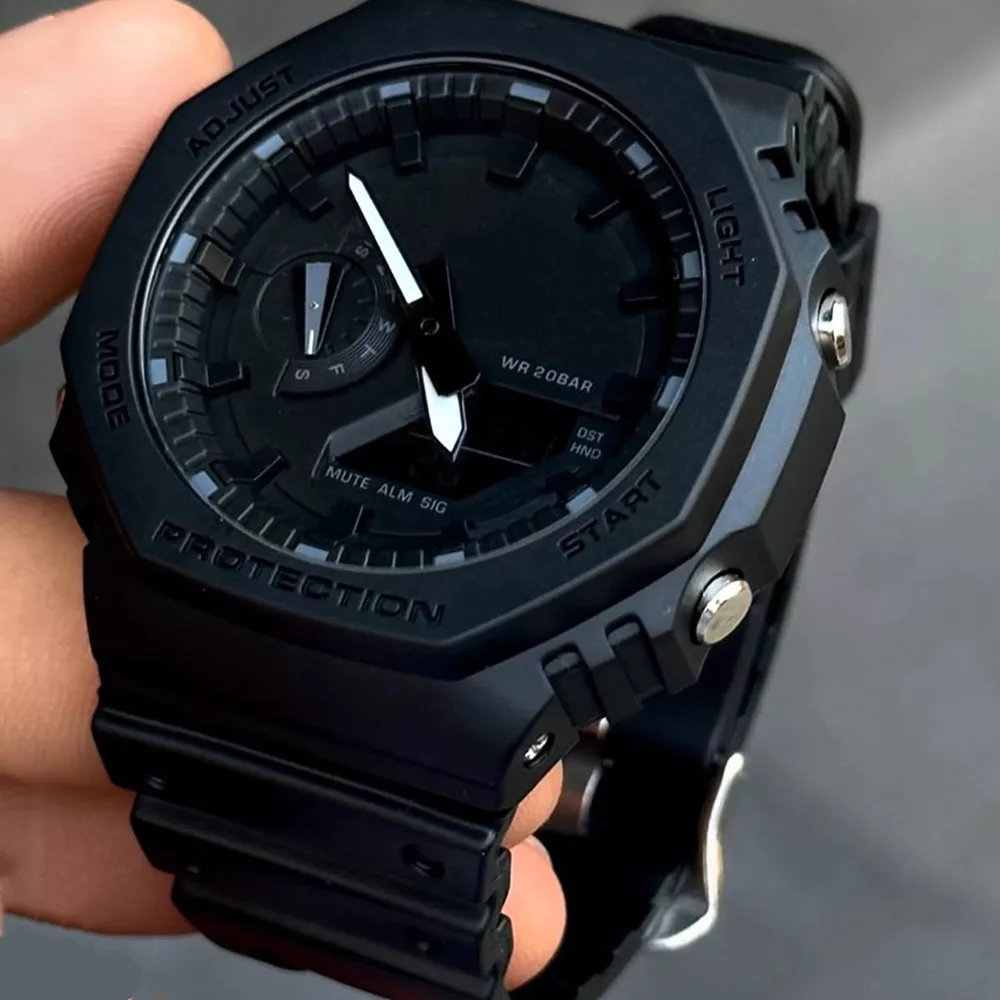 ساعت مچی عقربه‌ای مردانه کوارتز مدل دوزمانه پمپی ضدآب ورزشی اسپرت کد 6203