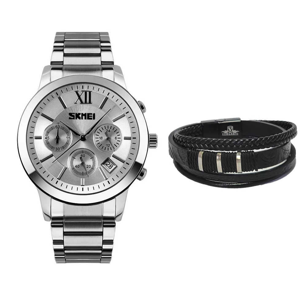ساعت مچی عقربه‌ای کوارتز مردانه اسکمی مدل 9097SI به همراه دستبند