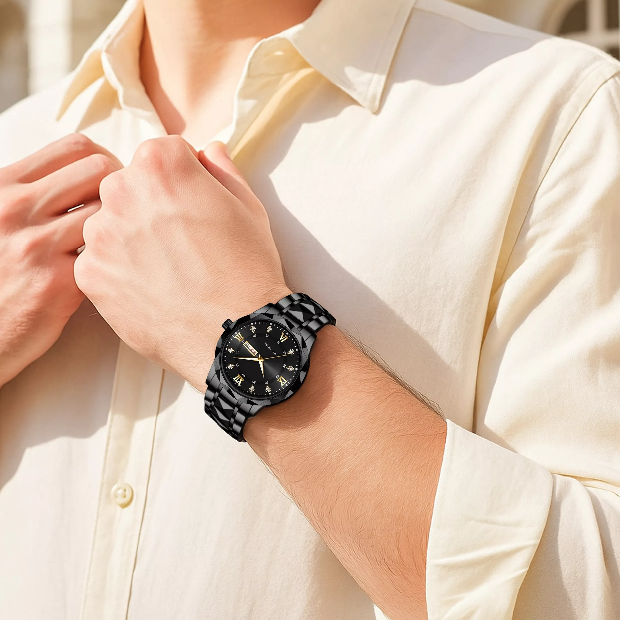 ساعت مچی عقربه‌ای کوارتز مردانه مدل کلاسیک دی دیت بند استیل طرح تراش الماسی کد C1.10