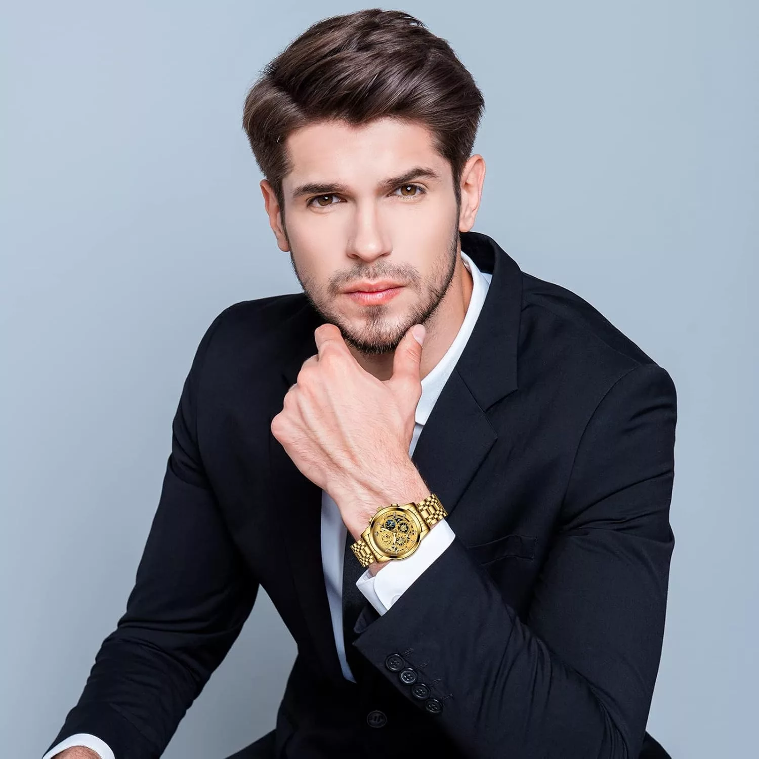 ساعت مچی عقربه‌ای کوارتز مردانه مدل اسپرت تک موتوره تقویم دار صفحه اسکلتون کد ۲