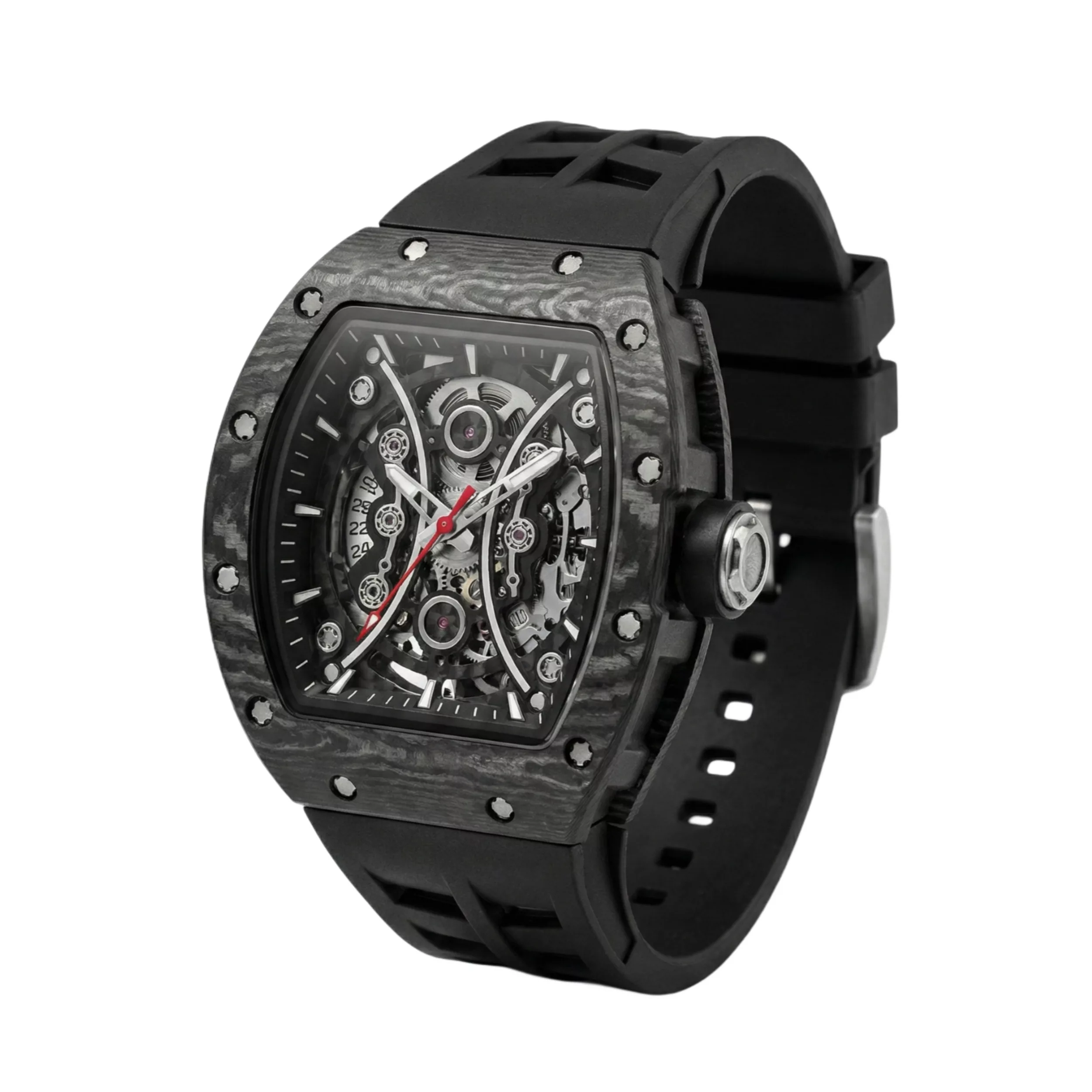 ساعت مچی عقربه‌ای کوارتز مردانه مدل اسپرت تک موتوره صفحه نیمه اسکلتون بند پیو کد R۳