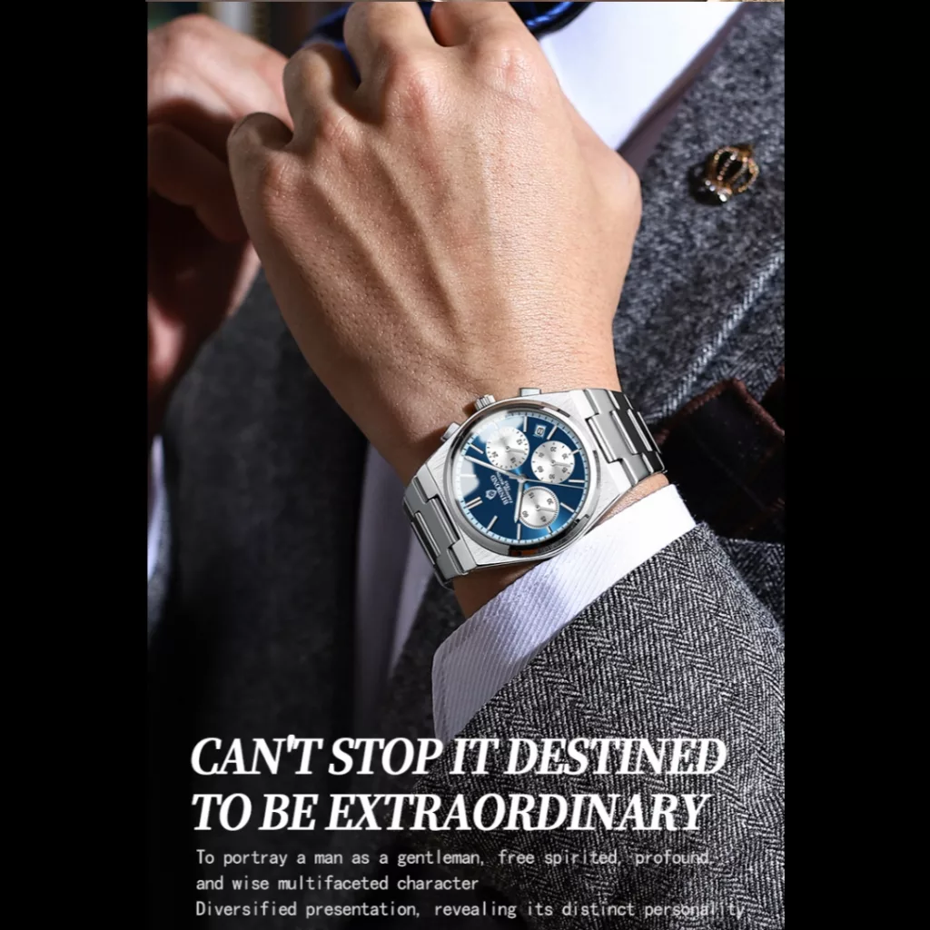 ساعت مچی عقربه‌ای کوارتز مردانه بین باند مدل  اسپرت سه موتور فعال کرنوگراف بند استیل قفل مخفی کد ۲