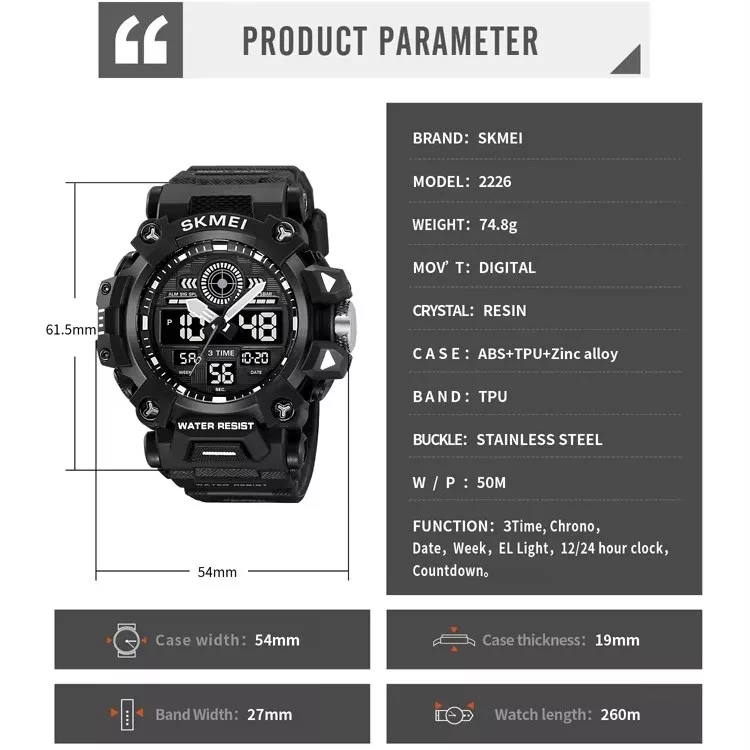 ساعت مچی دیجیتال اسکمی مدل 2226BK
