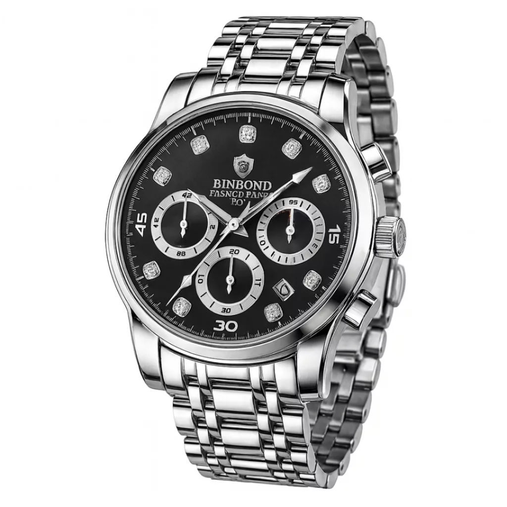 ساعت مچی عقربه‌ای کوارتز مردانه بین باند مدل اسپرت سه موتور فعال کرنوگراف بند استیل قفل مخفی کد B7