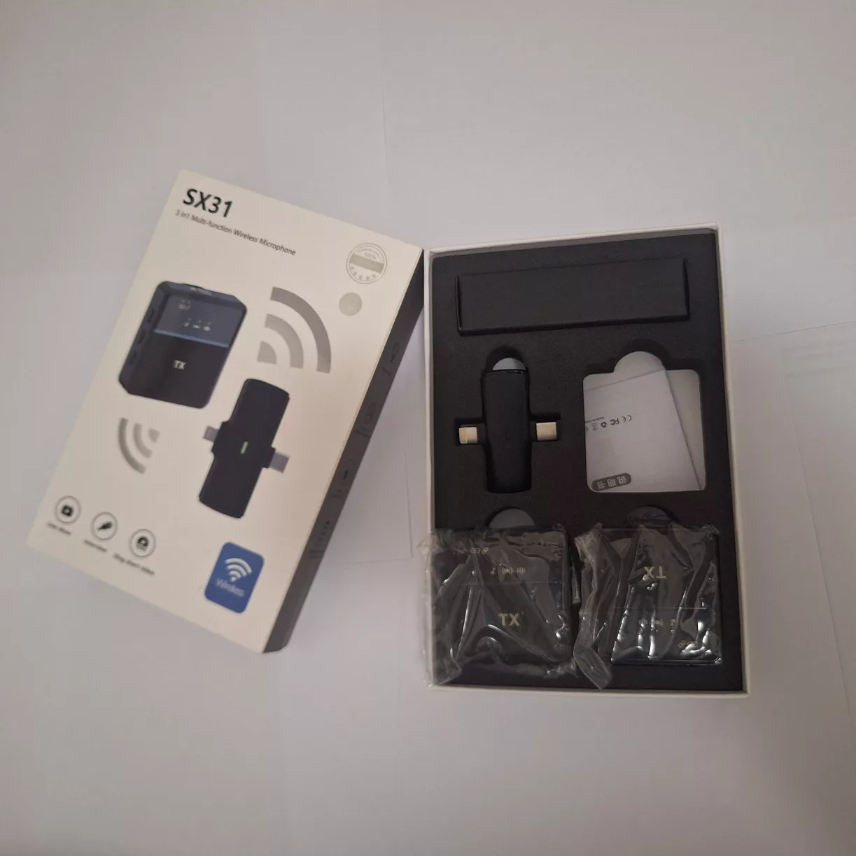 میکروفن یقه ای بی سیم مدل SX31-dual با درگاه تایپ سی و لایتنینگ