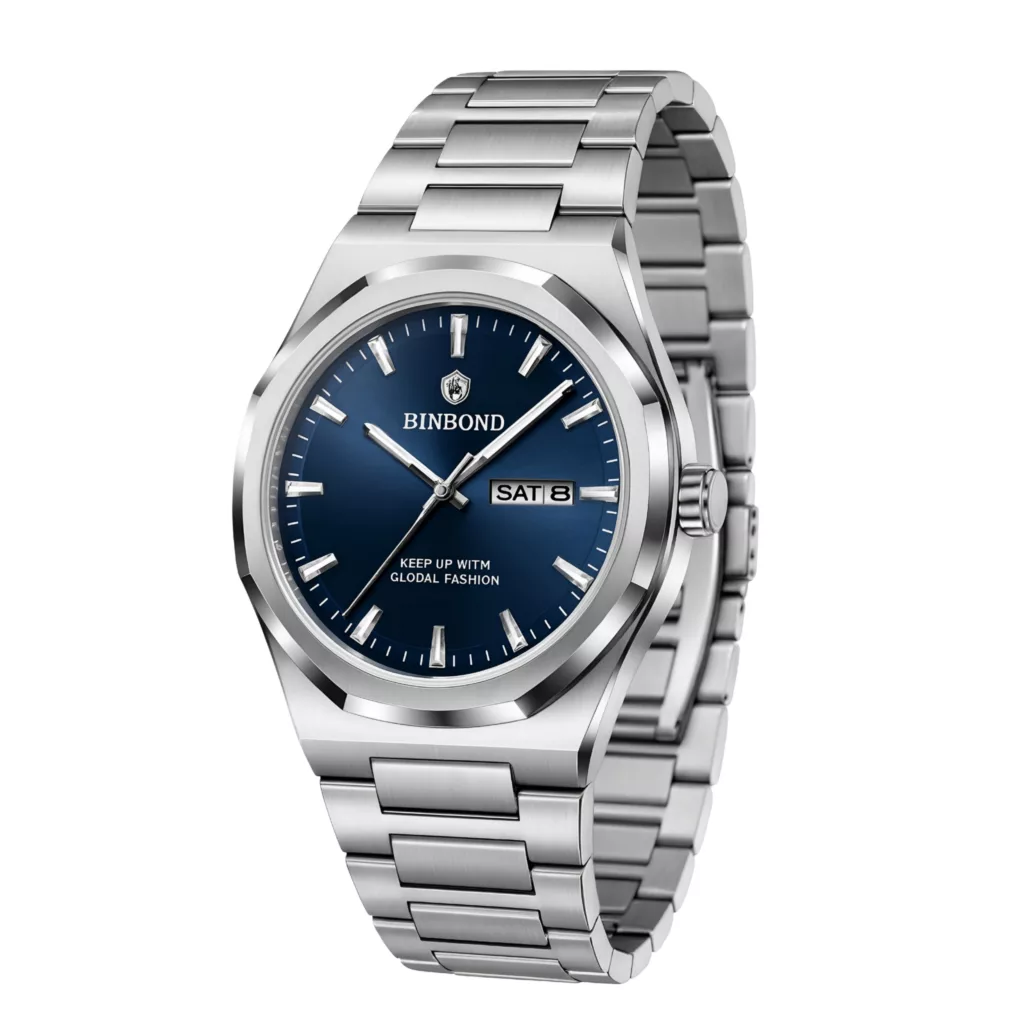 ساعت مچی عقربه‌ای کوارتز مردانه بین باند مدل دی دیت بند استیل قفل مخفی کد J.A1