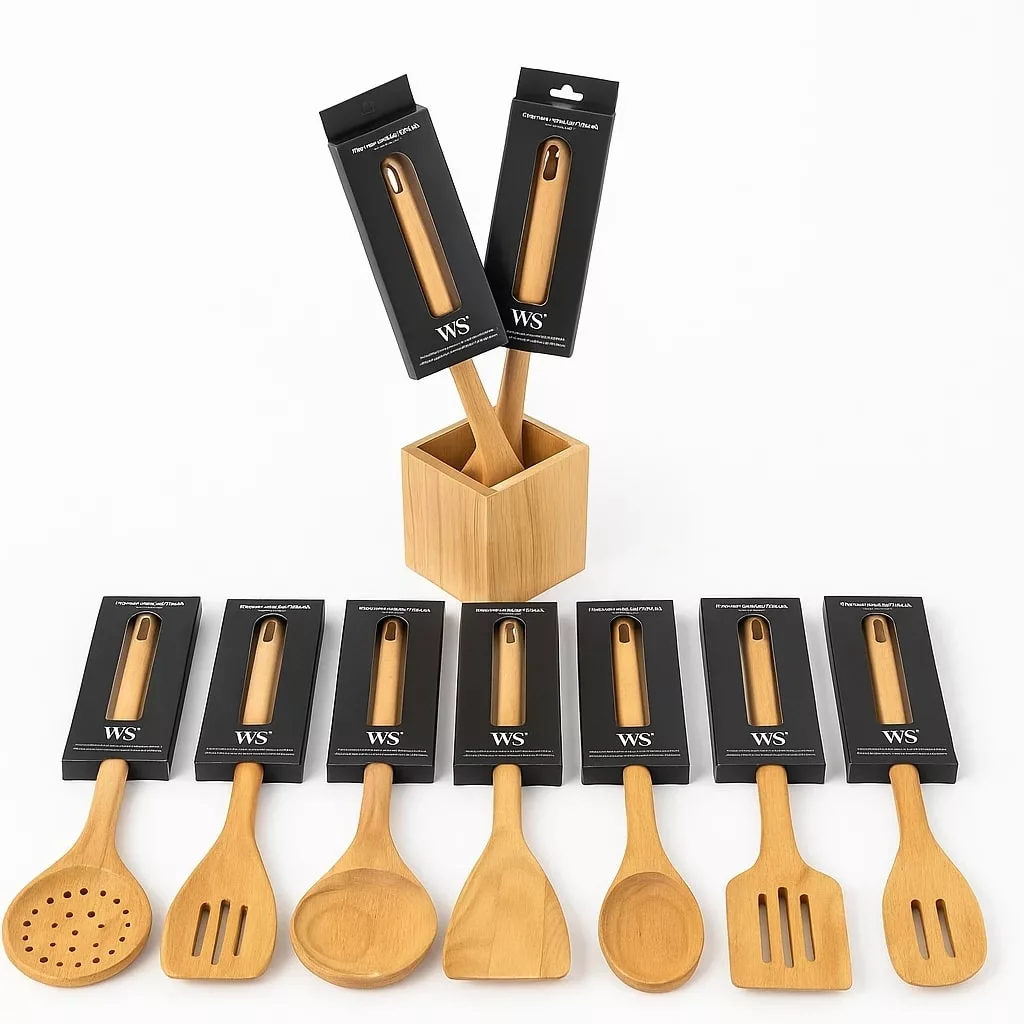 سرویس کفگیر و ملاقه چوبی ۱۱ پارچه دبلیو اِس مدل هایلوکس