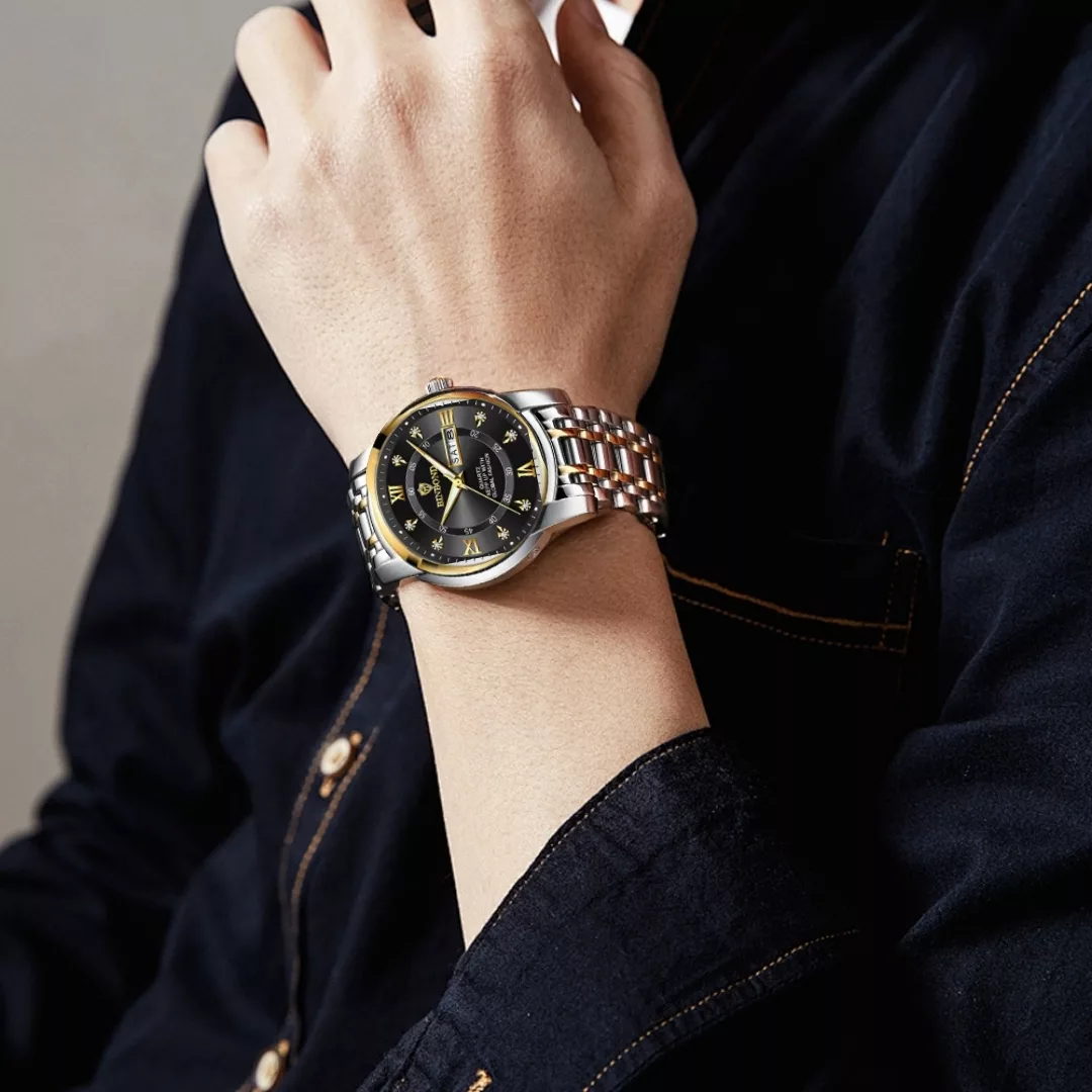 ساعت مچی عقربه‌ای کوارتز مردانه بین باند مدل کلاسیک اسپرت دی دیت بند استیل طرح بافت کد B.3