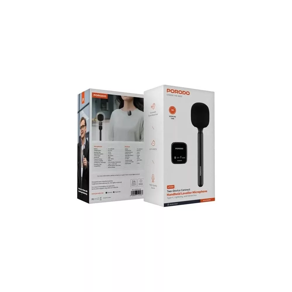 میکروفن یقه ای پرودو مدل PD-LFST133 با درگاه های اتصال تایپ سی و لایتنینگ و دوربین