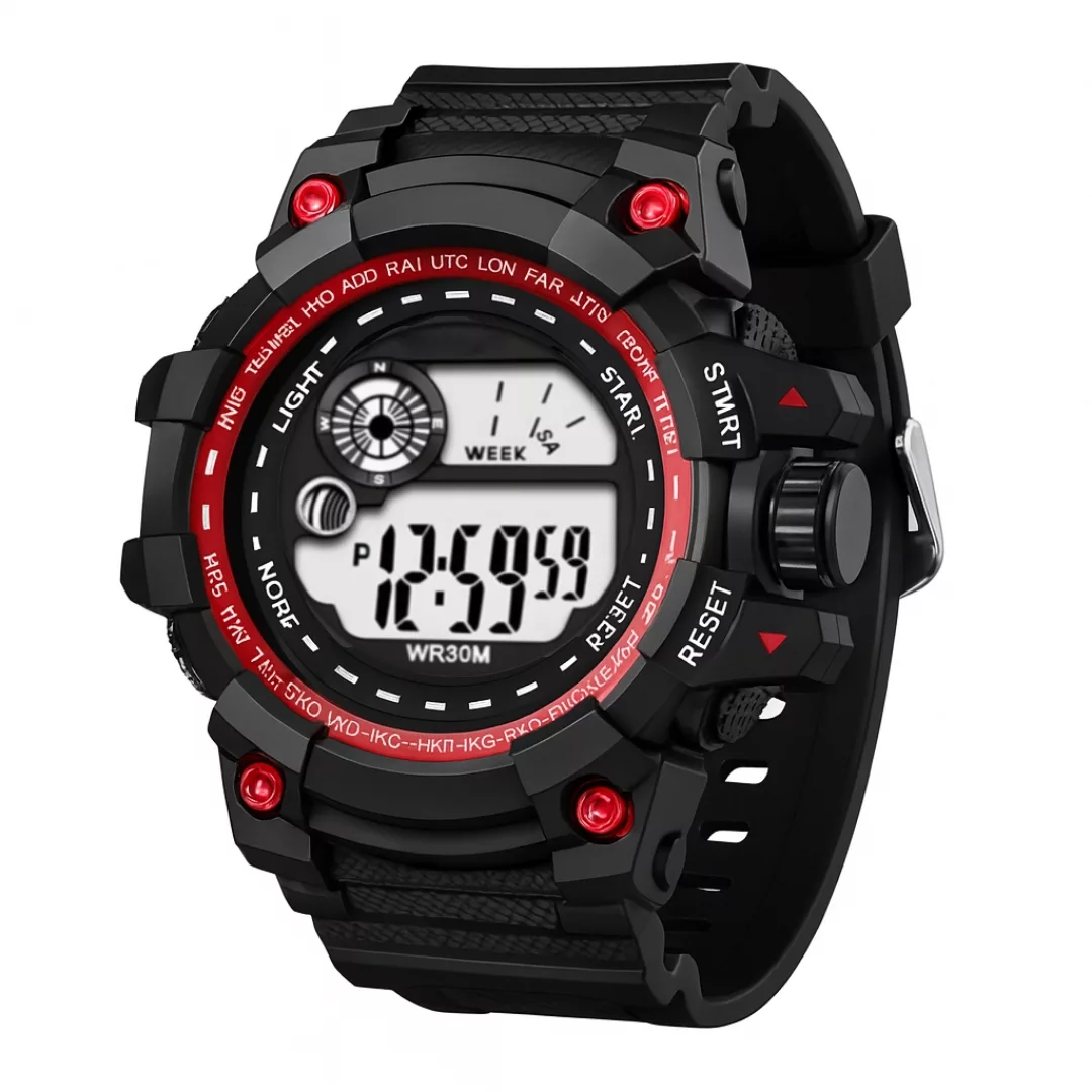 ساعت مچی دیجیتال مردانه مدل تک زمانه بند پیو کرنومتر دار کد A1