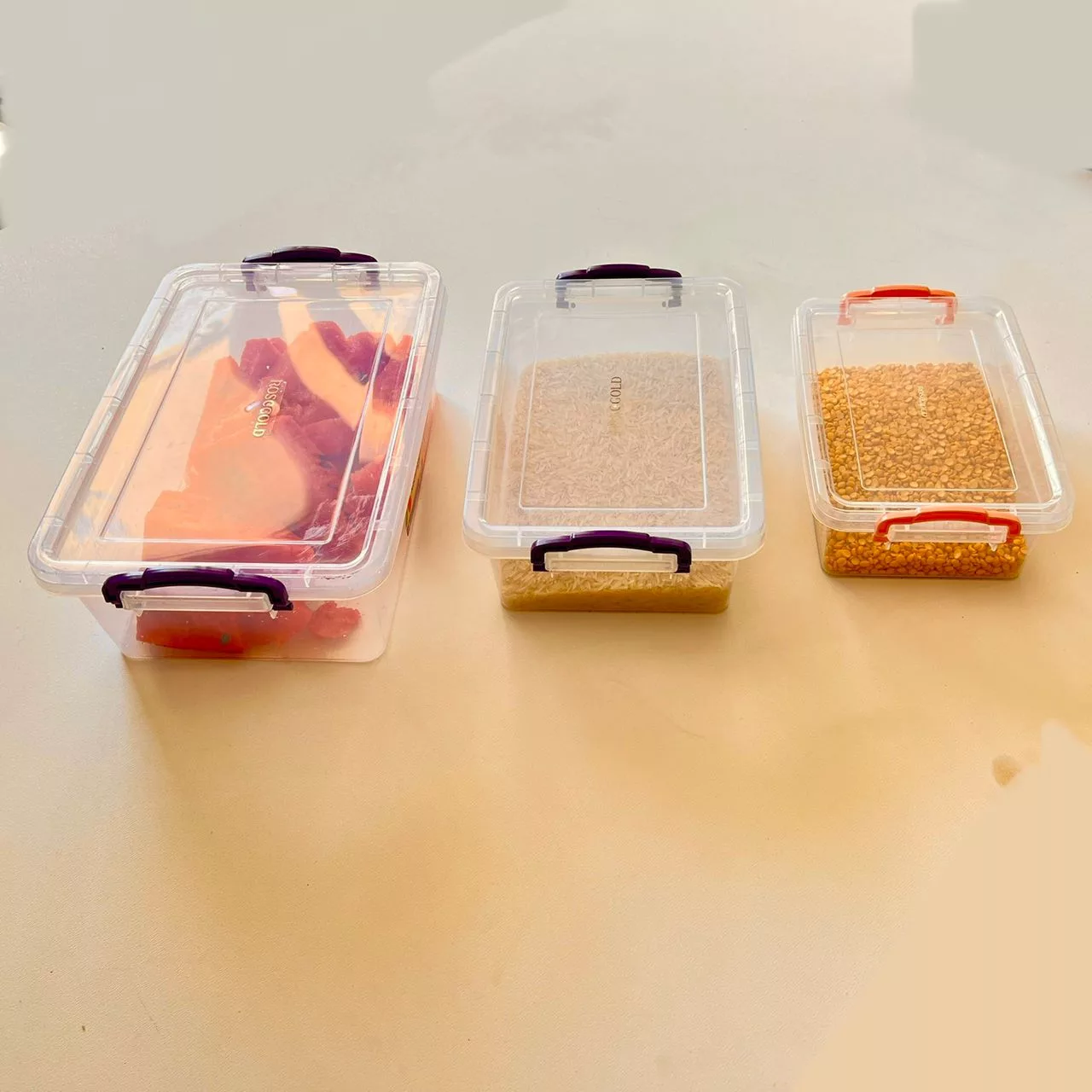 ظرف نگهدارنده آذر پلاستیک مدل درب دار قفلی کد 456 مجموعه 3 عددی