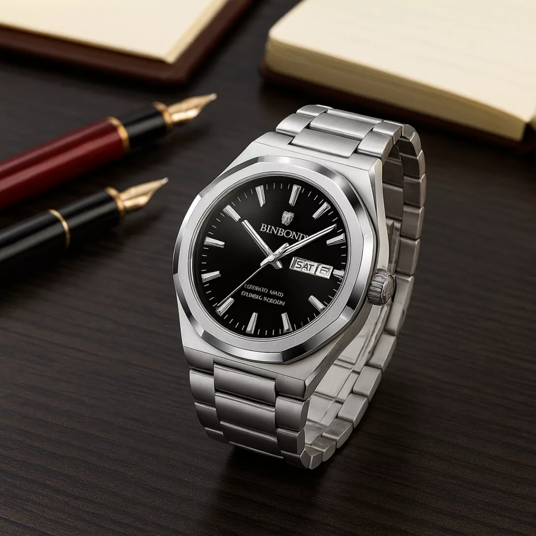 ساعت مچی عقربه‌ای کوارتز مردانه بین باند مدل کلاسیک لوکس اسپرت دی دیت بند استیل قفل مخفی کد J.A2