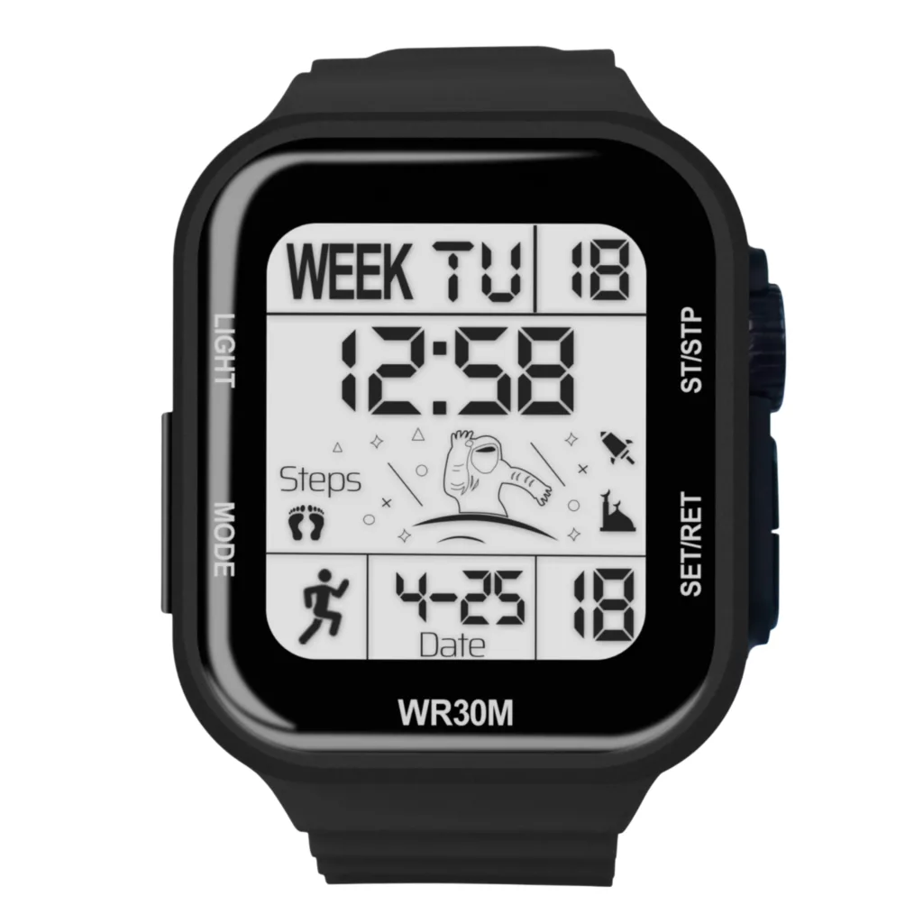 ساعت مچی دیجیتال مدل اسپرت تک زمانه کرنوگراف بند پیو ضد آب استخری کد B1