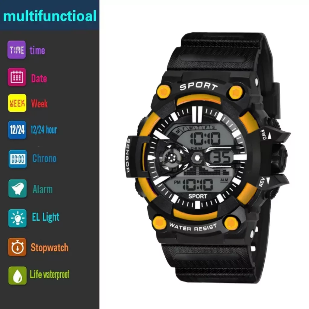 ساعت مچی دیجیتال مدل اسپرت تک زمانه کرنوگراف بند پیو کد ۵