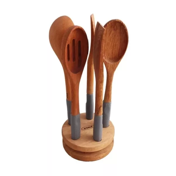 سرویس کفگیر و ملاقه 5 پارچه ریور مدل چوبی کد HS1