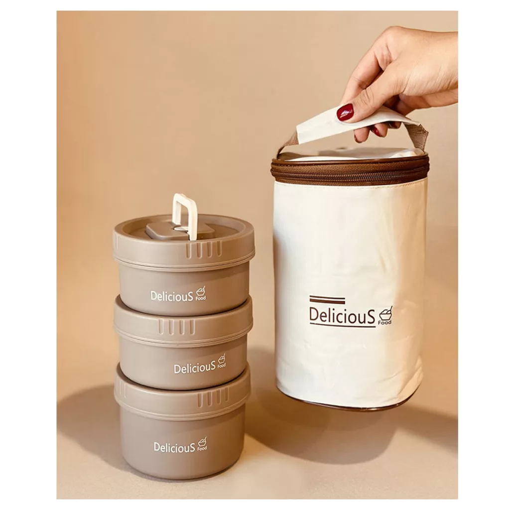 ظرف نگهدارنده غذا دلیشز فود مدل استیل کیف دار مجموعه سه عددی