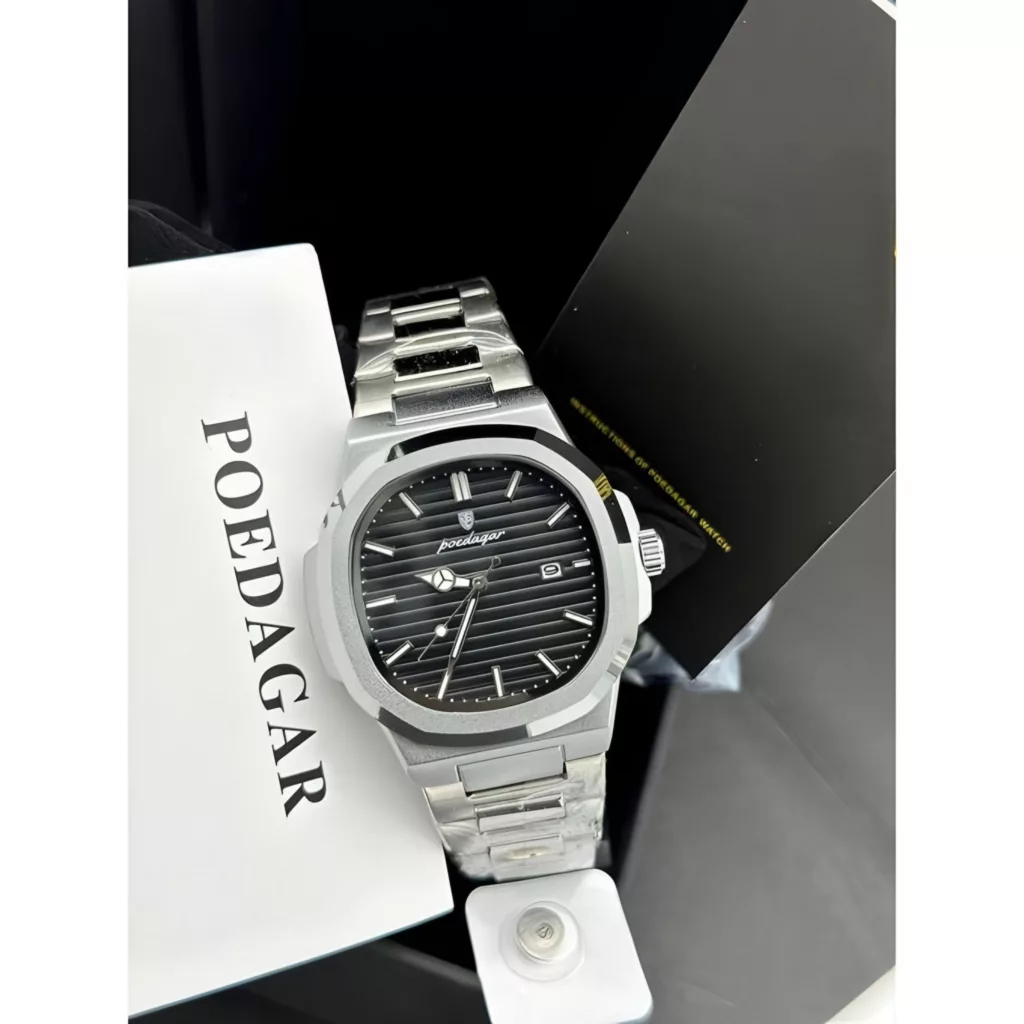 ساعت مچی عقربه‌ای کوارتز مردانه پوداگار مدل ناتیلوس اسپرت تک موتوره بند استیل دیت جاست قفل مخفی کد P4