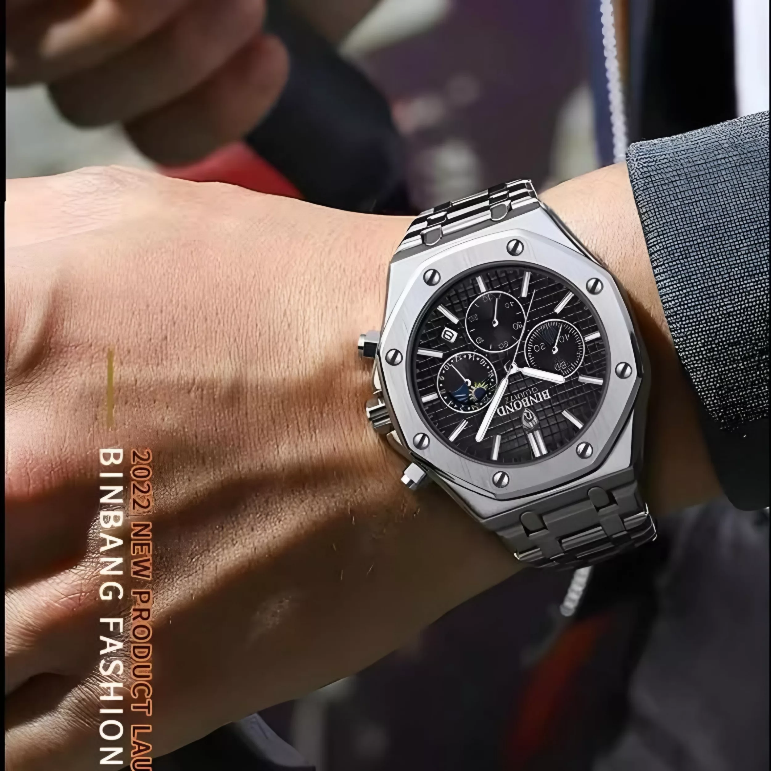 ساعت مچی عقربه‌ای کوارتز مردانه بین باند مدل کلاسیک سه موتور فعال کرنوگراف بند استیل کد 1