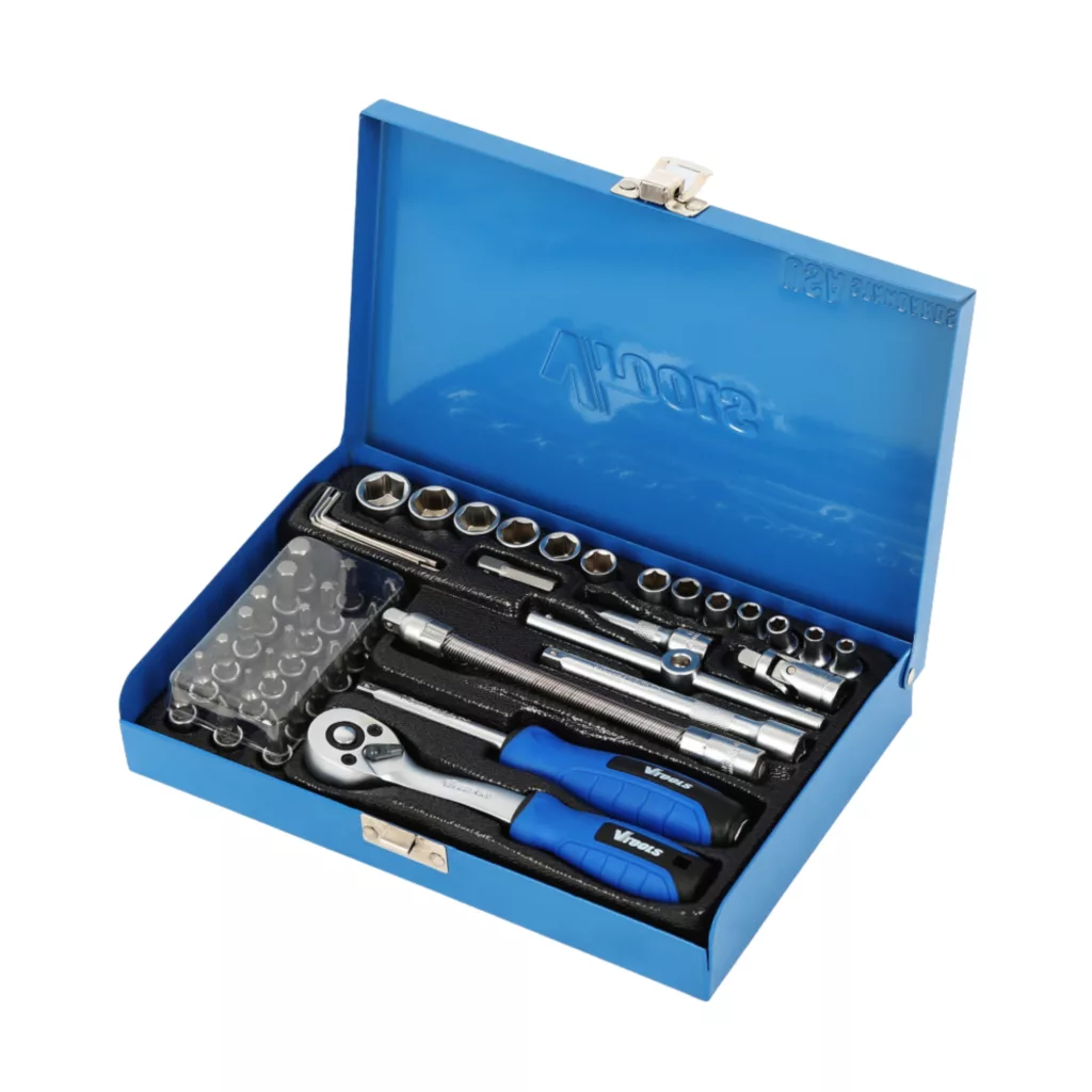 آچار جغجغه کوتاه مجموعه ۴۶ عددی آچار و سری بکس جغجغه ای مدل VT2108-M سایز 1/4 اینچ