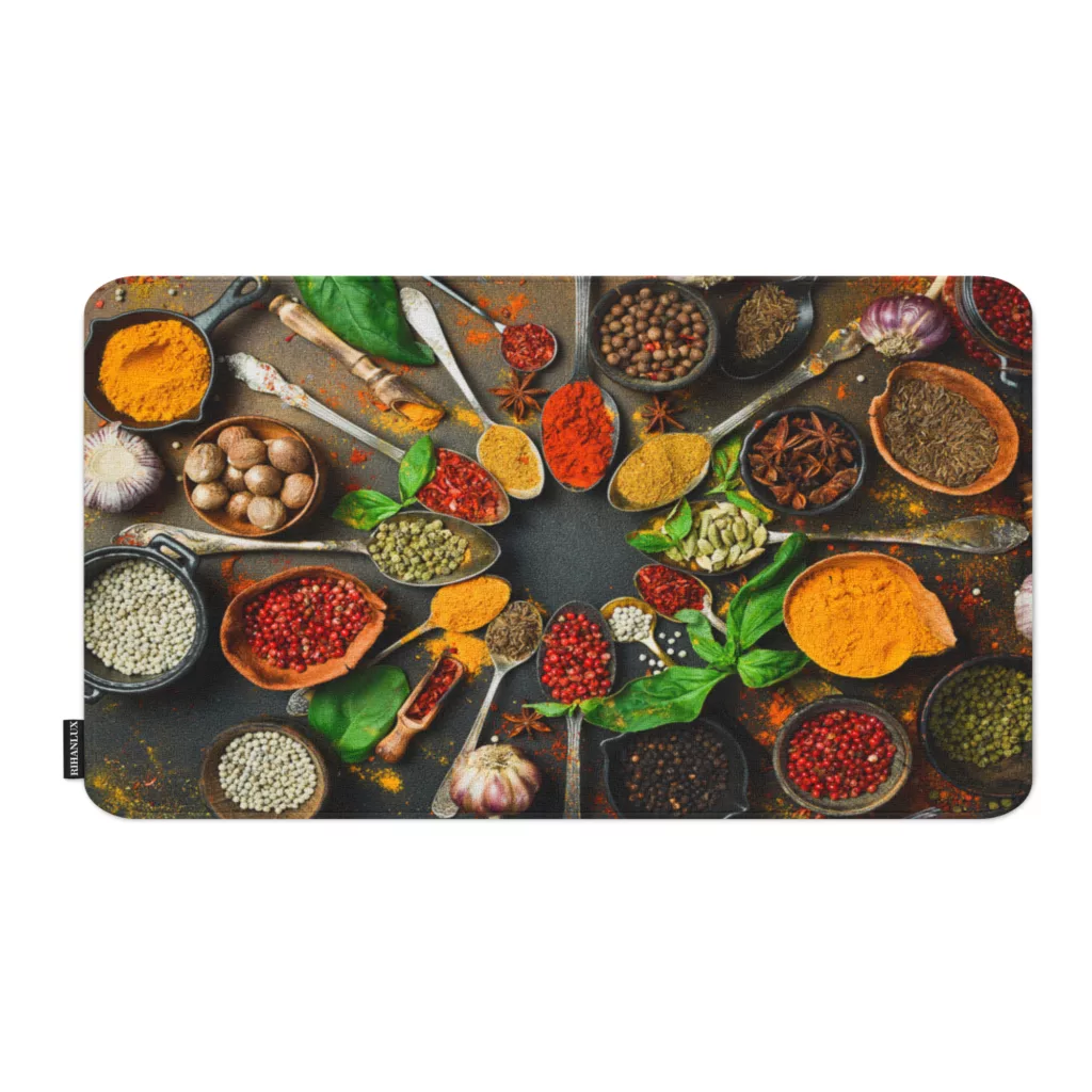 پادری ریحانلوکس مدل مستطیل طرح ادویه جات کد PADARI-A24 سایز 70×50 سانتی‌متر مناسب برای فضای داخلی