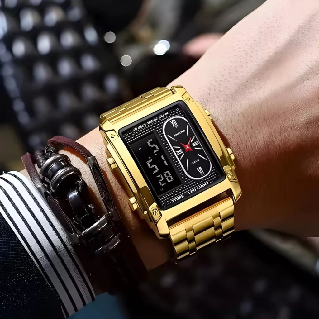 ساعت مچی عقربه‌ای کوارتز مردانه بین باند مدل دو زمانه کورنومتر دار کد 03