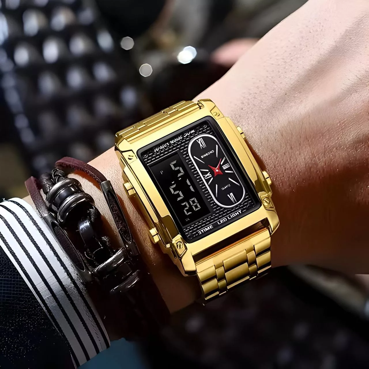 ساعت مچی عقربه‌ای کوارتز مردانه بین باند مدل دو زمانه کورنومتر دار کد 03