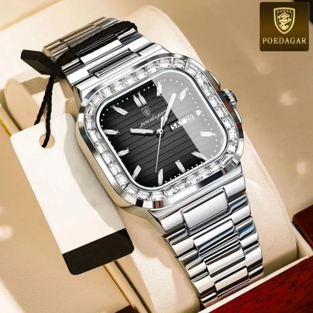 ساعت مچی عقربه‌ای کوارتز مردانه پوداگار مدل اسپرت تک موتوره دی دیت قاب دور نگین کد PN2