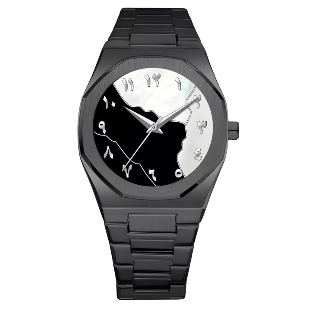 ساعت مچی عقربه‌ای کوارتز مردانه مدل صفحه طرح سنگ بند فلزی کد 001