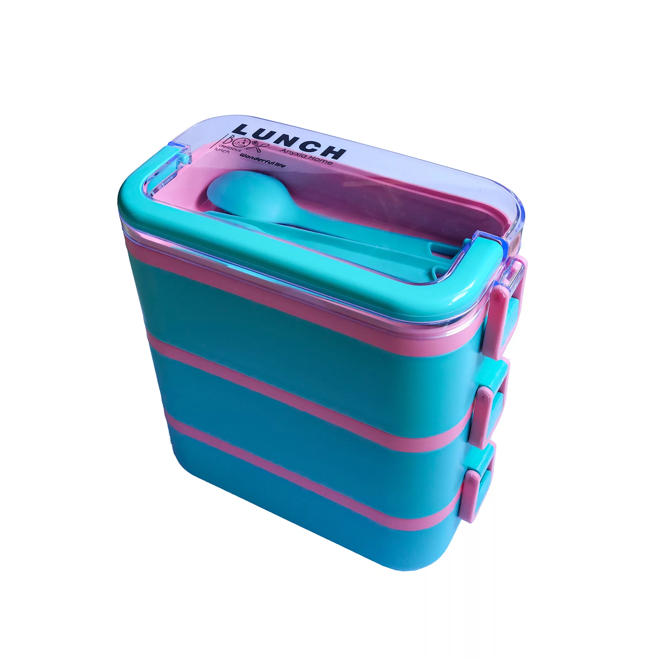 ظرف غذا مدل 3 طبقه طرح لانچ باکس به همراه قاشق و چنگال و چاقو