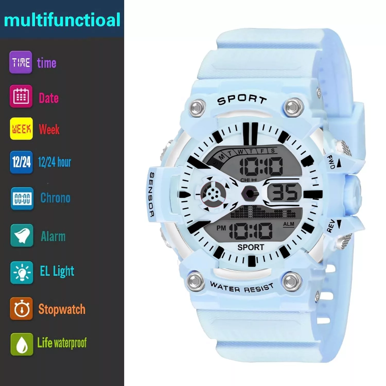 ساعت مچی دیجیتال مدل تک زمانه بند پیو کرنومتر دار کد a1