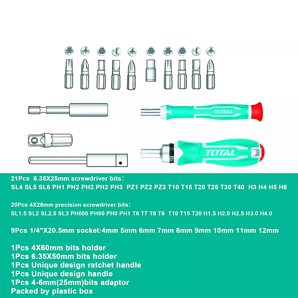 پیچ گوشتی و سری پیچ گوشتی و بکس توتال مدل TACSD30556 مجموعه 55 عددی