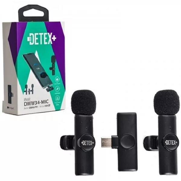 میکروفن بی سیم یقه ای دتکس پلاس مدل DMW34 با درگاه اتصال جک 3.5 میلی متری و بلوتوث