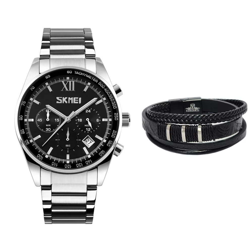 ساعت مچی عقربه‌ای مردانه کوارتز اسکمی مدل 9096BK به همراه دستبند