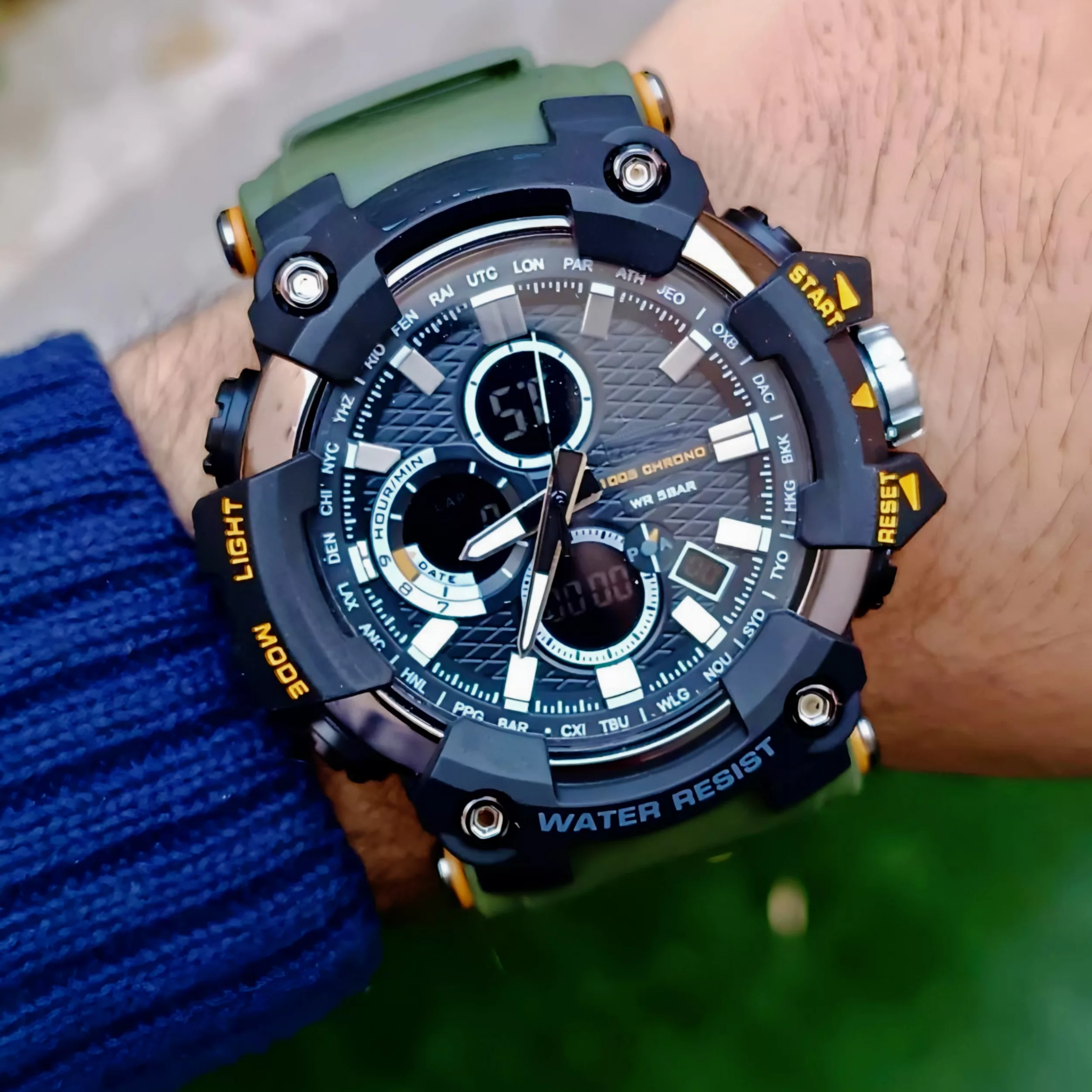 ساعت مچی عقربه‌ای مردانه کوارتز مدل دو زمانه کرنوگراف کد 1